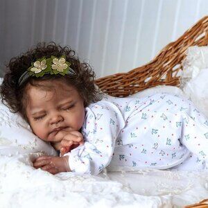 🆕20-Inch African American Sleeping Newborn  Kaia with Cloth Body & Curly Hair